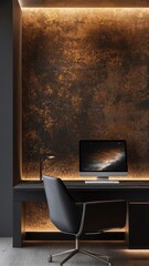 Modern Home Office with Black Desk, Chair, and Computer