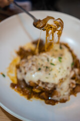 Korean Instant noodles with cheese. Korean food