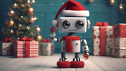 Cute Christmas robot background room for copy holiday shopping 