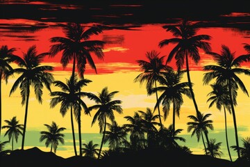 Obraz premium Tropical sunset with palm tree silhouettes.