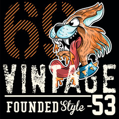 Rebel rocker cat with tongue hanging out, with vibrant punk style colors, urban sports texts with crazy numbers and studies for stickers or other applications, novel designs. biker and skater