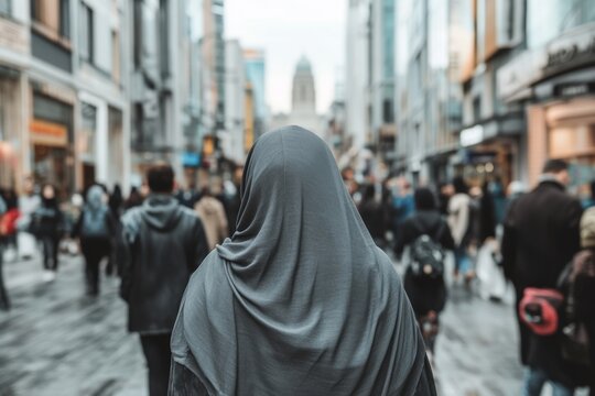Woman in hijab exploring bustling city street