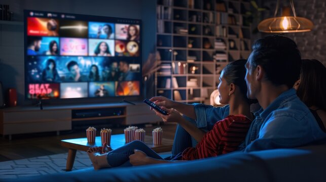 The family watching movie