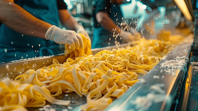 Fresh pasta is produced by automated food factories - Powered by Adobe