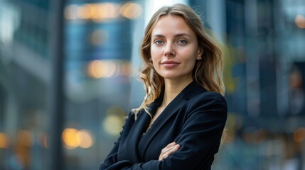 Fototapeta premium portrait of a successful businesswoman in a city , business woman portrait , female CEO portrait , confident businesswoman