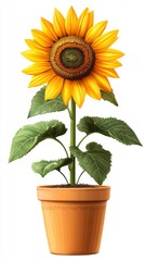 Obraz premium Radiant Sunflowers in a Pot, Isolated on White Background, Symbolizing Happiness and Positive Energy,single element,single object,material,vector material,illustration