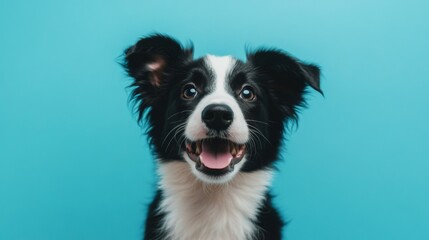 Fototapeta premium Happy Border Collie on Blue Background
