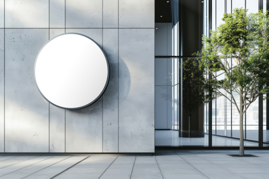 PNG Modern circular sign mockup , transparent background - Powered by Adobe