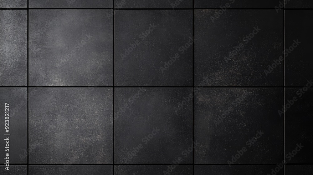 Poster black tiles with a matte finish in a staggered grid pattern, perfect for a sleek and modern flooring