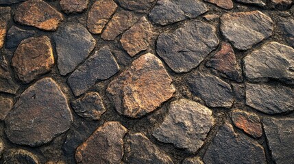 Fototapeta premium Close-up of textured pavement stones, showing the rough surface and natural color variations.