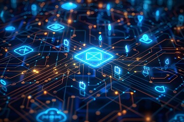 Obraz premium Abstract Technology Background with Circuit Board and Glowing Icons