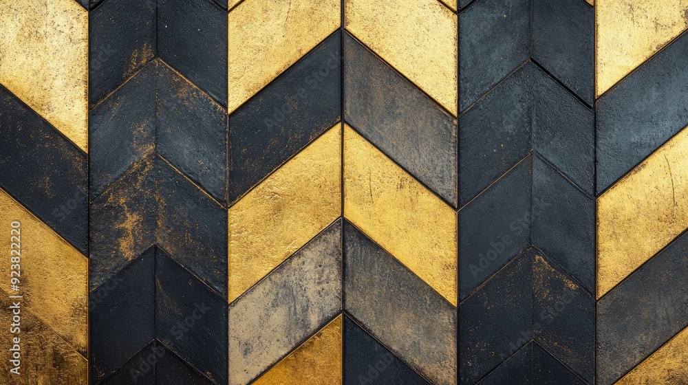 Aufkleber gold and black tiles combined in a chevron pattern, creating a striking and modern visual effect.