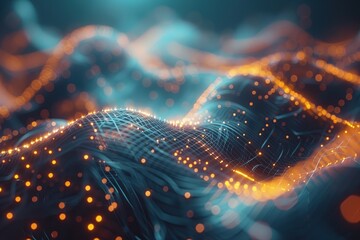 Abstract Digital Landscape with Glowing Lines