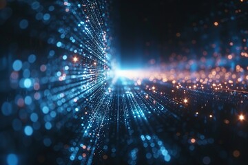 Obraz premium Abstract Blue and Orange Glowing Lines and Particles