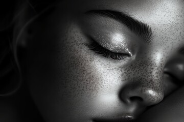 Fototapeta premium Serene child sleeping peacefully in monochrome