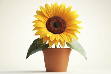 Obraz premium Sunflower in an Isolated Flowerpot on a White Background: A Symbol of Happiness and Positive Energy in Simplicity