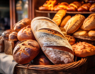  Bread in the Market- A vibrant image of a variety of bread loaves displayed in a market, em_1(121)