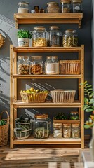 Home storage area organize management home interior design pantry shelf and storage for store food and stuff in kitchen home design concept