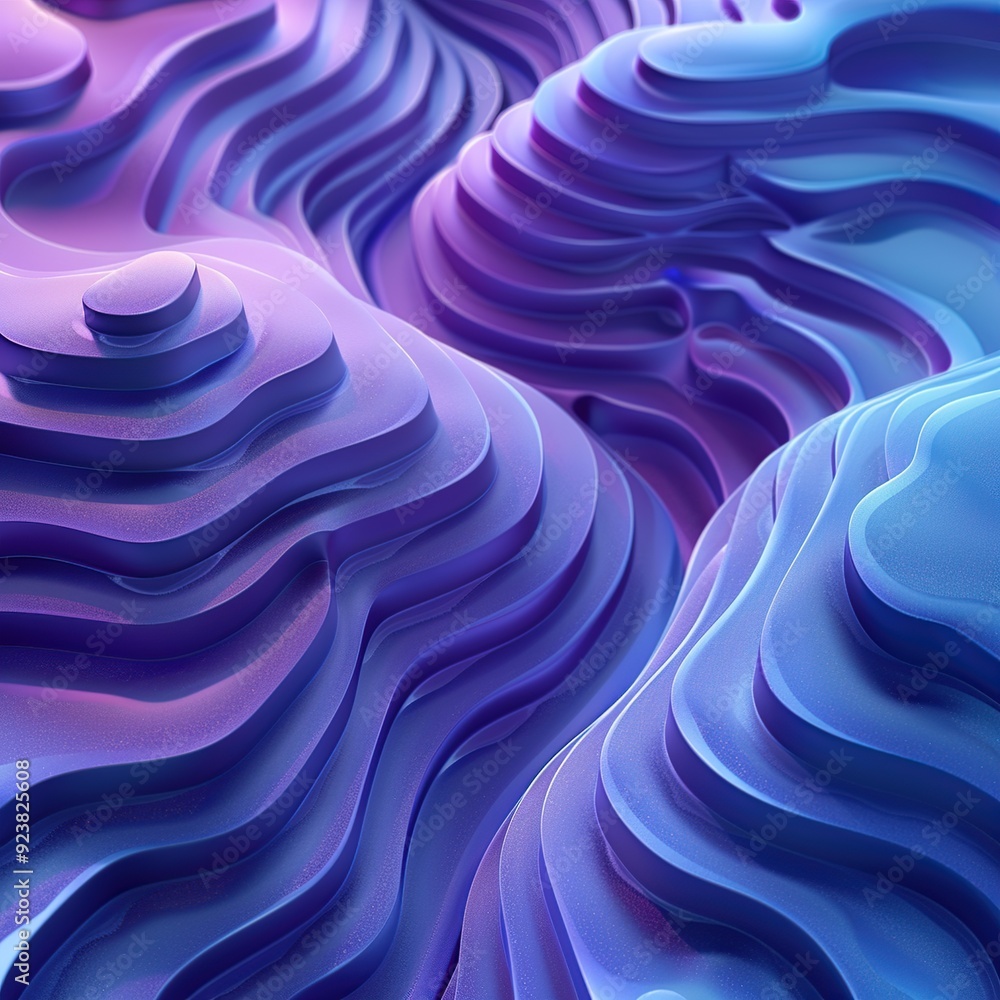 Poster abstract 3d landscape with wavy lines and gradient colors