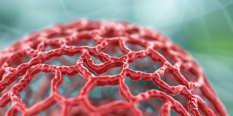 Abstract red mesh pattern, close-up view, 3D illustration.