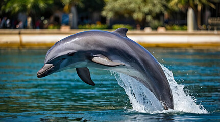 Obraz premium a dolphin is jumping out of the water