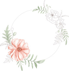 Elegant Floral Wreath with Soft pink Watercolor Poppies.