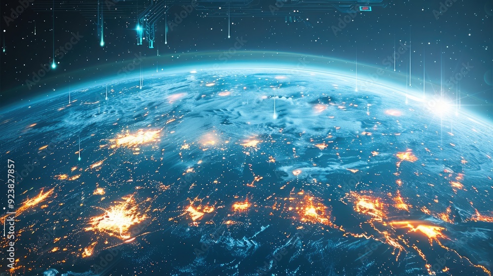 Aufkleber futuristic earth technology and internet vector art illustration. generative ai.