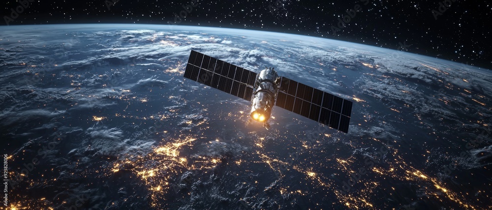 Aufkleber secure global connectivity: 3d visualization of satellite network ensuring safety