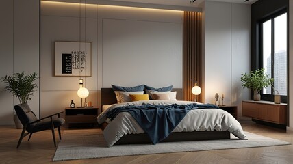 Modern Interior With Bright Wall, Living room, Bed room, kitchen, House Plants