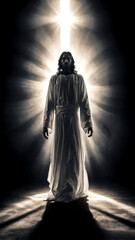 Jesus Christ Resurrected: Bathed in Monochrome Heavenly Rays.