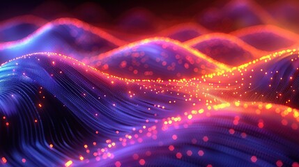 Abstract Digital Landscape with Glowing Particles