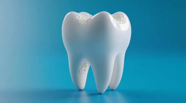 This 3D model illustrates a decayed tooth with plaque buildup and damage, highlighting serious dental health issues that require immediate attention and proper care in dental practice