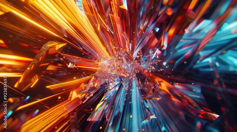 Wall mural vibrant abstract explosion of colorful light rays and particles