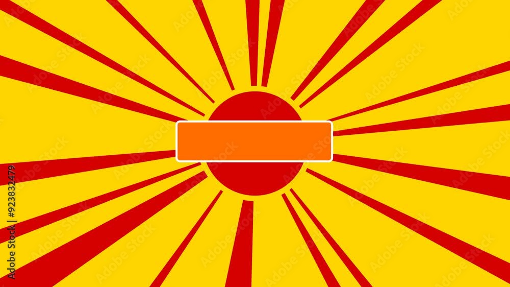 Poster minus symbol on the background of animation from moving rays of the sun. large orange symbol increas