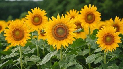 Fototapeta premium A field of sunflowers in full bloom
