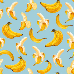 Seamless Pattern With Bananas On A Blue Background. Posters and flyers for summer events or activities
Design for social networks and websites, emphasizing the summer mood. Clothes T-shirts, dresses