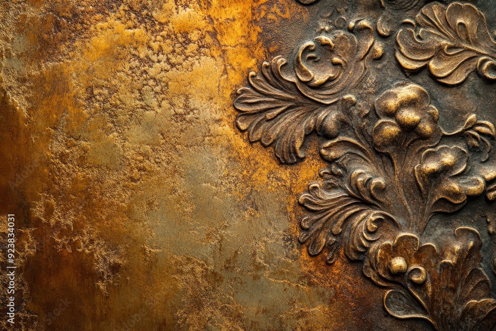 Poster a detailed closeup reveals a textured bronze surface enhanced by intricate patterns and a mixture of