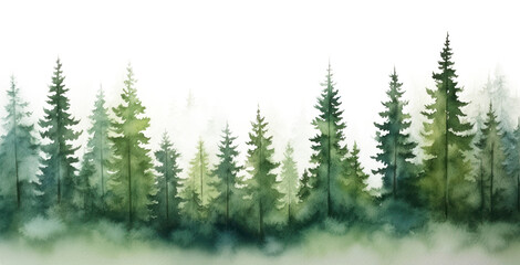 Fototapeta premium PNG Serene watercolor forest landscape border, transparent background