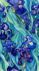 Wallpaper seamless pattern of Iris flowers	