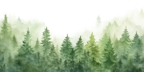 Gordijnen Olijfgroen PNG Serene watercolor forest landscape border, transparent background  © Rawpixel.com