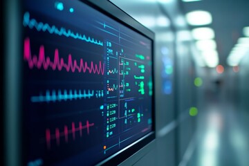 Obraz premium The heart rate monitor displays real-time data in a modern medical facility, showcasing intricate graphs and vital signs of patients being monitored