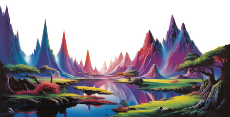 PNG Vibrant mountain border element, transparent background