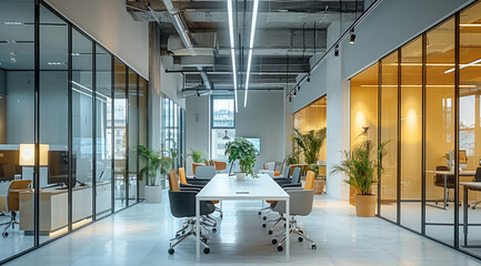Co-working space, office space, design, modern. Generative AI.