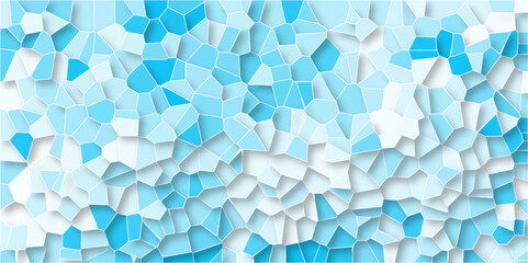 Fototapeta premium Light blue color Broken Stained Glass Background with White lines. Voronoi diagram background. Seamless pattern shapes vector Vintage Illustration background. Geometric Retro tiles pattern.