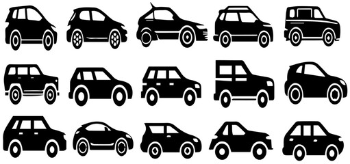 black flat geometric cars icon symbol vector set