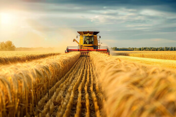 Fototapeta premium Harvesting Wheat Field with a Combine Harvester