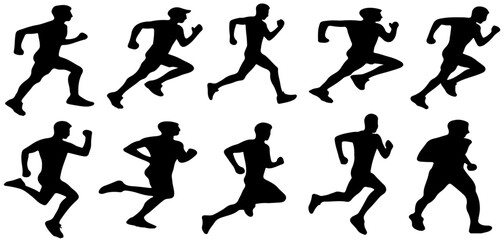 Set of silhouette Runners on sprint, men. vector illustration