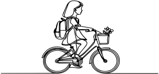 Obraz premium Vector illustration of a girl riding a bicycle. Happy beautiful female character isolated on white background