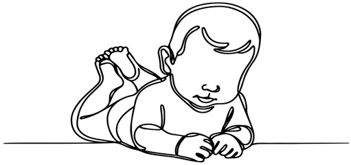 Little Child Single line art drawing