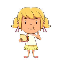 Girl eating ham sandwich